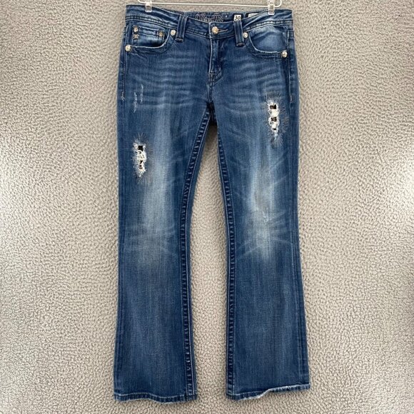 Miss Me Denim - Miss Me Jeans Womens 30 Blue Medium Wash Denim Distressed Rhinestone Boot Cut*